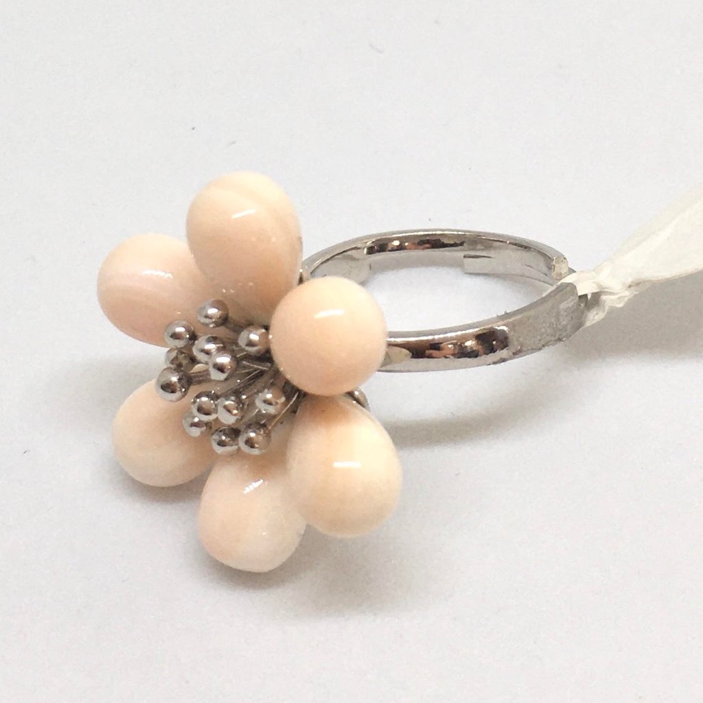 Beautiful Coral Color Flower Sterling Silver Ring